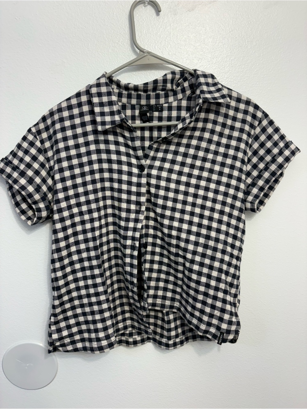 Volcom Short Sleeve Gingham Button-Up Shirt in Black and White